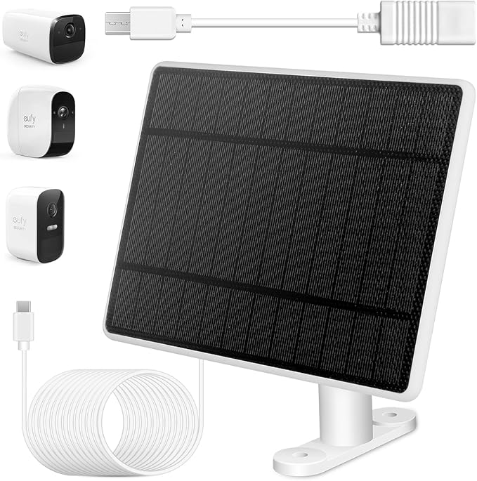 Solar Panel for eufy CameraSecurity Camera5V 4W Solar Panel for eufy Cam 2/2 Pro2C/2C ProIP65 Waterproof USB-C Solar Panel Charger for eufy with Micro USB &amp Rubber Plug