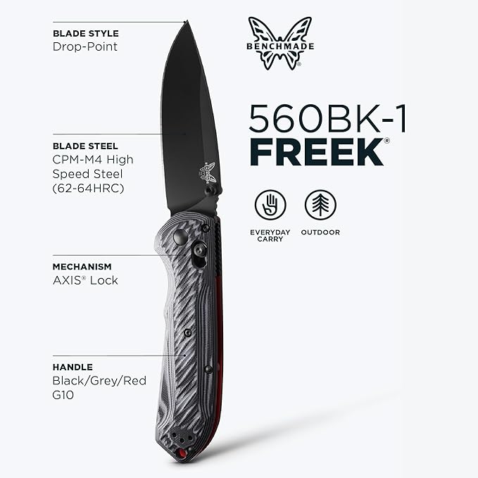 Benchmade - Freek Outdoor EDC Knife Drop-Point Blade with Gray/Black G10 Handle (560BK-1)