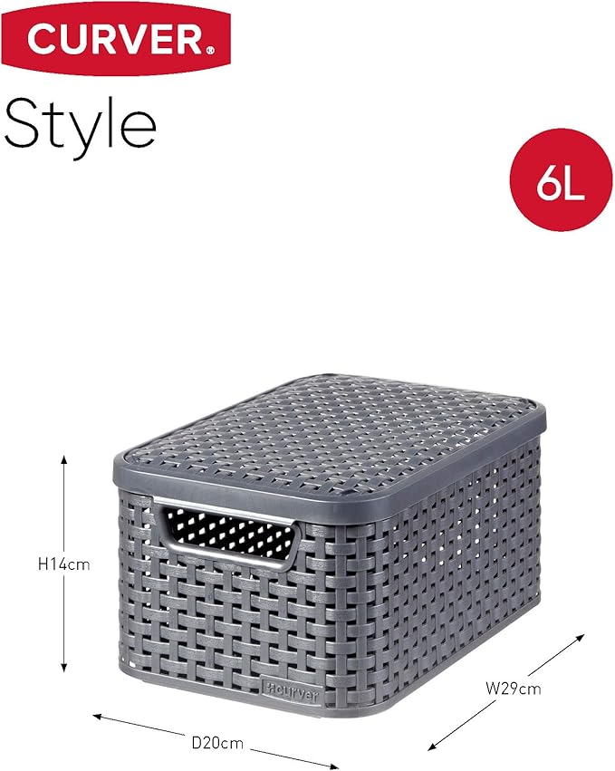Curver - Basket with lid Rattan Style Small Anthracite