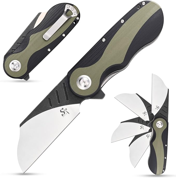 Sitivien ST138 Folding KnifeSandvik 14C28N Stainless SteelG10 Handle EDC Knife for Outdoor CampingHikingFishing(Black+Green)