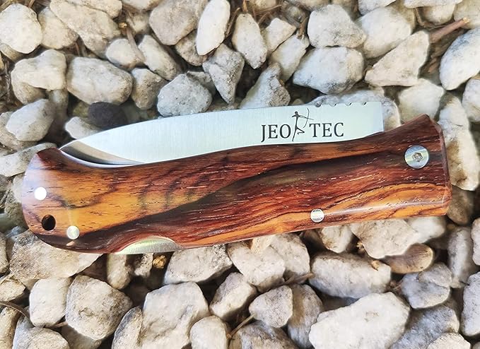 JEO-TEC Nº16 Pocket Folding Knife for Bushcraft Survival Camping Hunting Fishing Outdoor Stainless Steel Sandvik 14C28N Scandi Blade Handmade