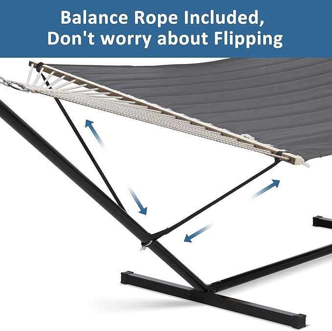 SUNCREAT 2 Person Hammock with Stand Heavy Duty Portable Hammocks 475 lbs Capacity Dark Grey