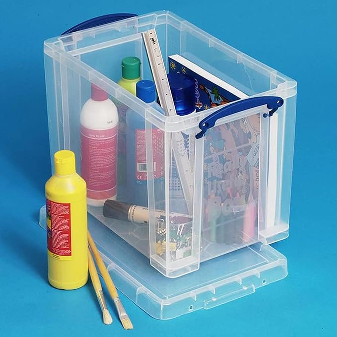Really Useful Box 19 Liter Plastic Stackable Storage Container w/Snap Lid &amp Built-in Clip Lock Handles for Home &amp Office Organization Clear (5 Pack)