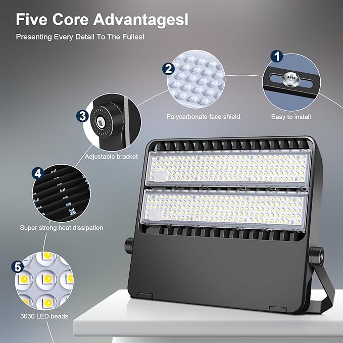 LED Flood Light 240W 36000LM Super Bright Shoe Box Stadium Light for Sports Arena &amp Parking Lot 5000K 120° Wide Angle 110-277V Outdoor High Mast Fixture