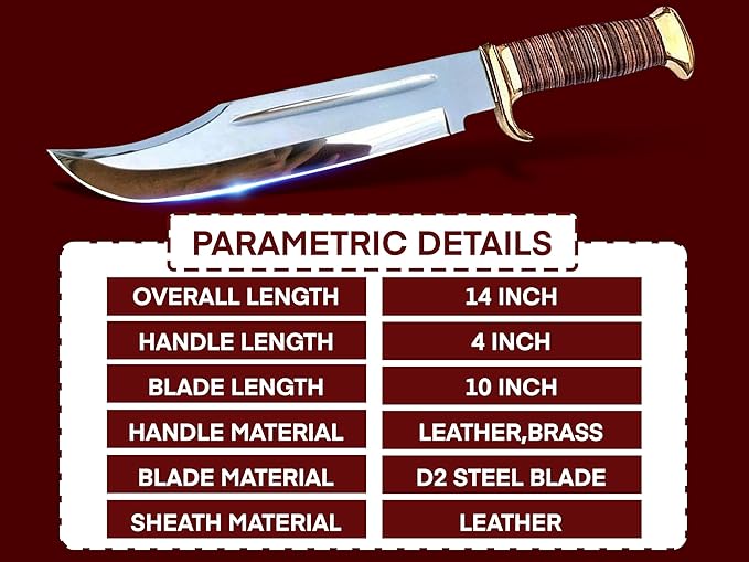 14 Crocodile Dundee-Fixed Blade Bowie Knife With Sheath-Survival-Hunting Knife with Leather Handle-Tactical Knife for Camping Outdoor Bushcraft - Gift for Men