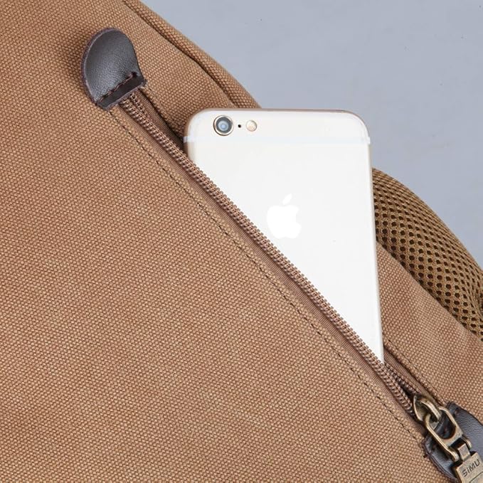 SIMU Sling Bag Pack Canvas Shoulder Sling Backpack Small Crossbody Chest Bag for ipad mini (Large brown)