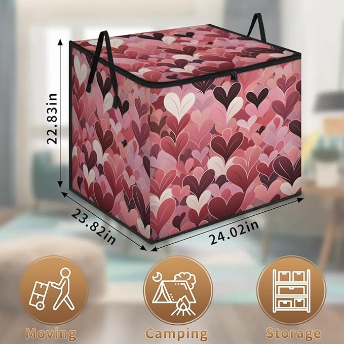 XL Large Clothes Storage with Lid Handle Heart Large Thick Clothes Blanket Storage Containers for Organizing Bedroom Closet Comforter Organization Storage Valentine's Day