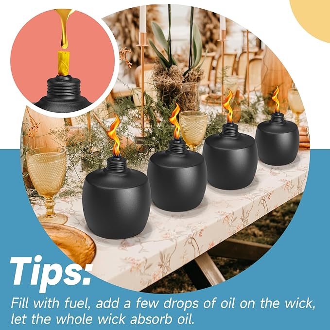 4-Pack Citronella Tabletop Torches 21.5 oz Table Top Torches for Outdoor Metal Oil Burner Candles Garden Torches with Fiberglass Wick for Yard Patio Deck Garden Party Landscape