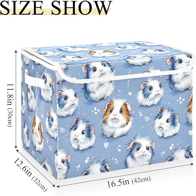 Storage Cube with Lid Blue Guinea Pigs Print 16.5×12.6×11.8 IN 1 Pack Collapsible Large Capacity Foldable Storage Basket Bin Organizer