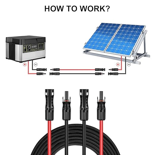 Solar Panel Extension Cable - 25FT 8AWG(10mm) Twin Wire with Female and Male Connector Tinned Copper PV Wire for Home Boat RV Outdoor