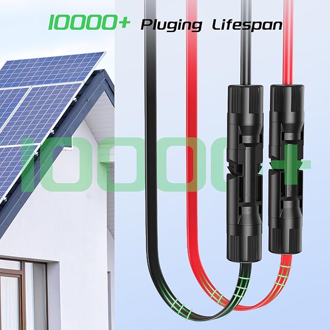 Bateria Power Super Flat Solar Cable Connector 30Amp Balcony Photovoltaic Solar Extension Wire with Male and Female Connectors Solar Panel Adaptor for RV Solar Panels (Black and Red) 100CM 3.3FT