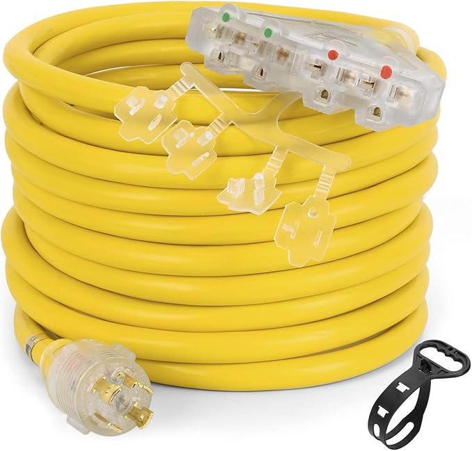 S7 25 Feet Heavy Duty Generator Adaptor Extension CordLocking CordNEMA L14-30P/Four 5-20R Generator Power Cord