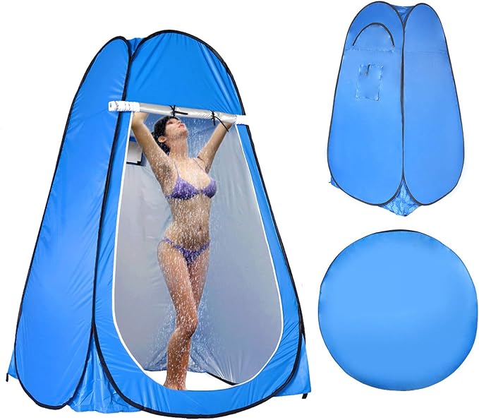 LEVORYEOU Privacy Pop Up Tent Portable Toilet for CampingFishing Tent Outdoor Shower Enclosure Tent Privacy Changing Beach Tent Rain Shelter with Window – Easy Set Up with Carry Bag (Blue)