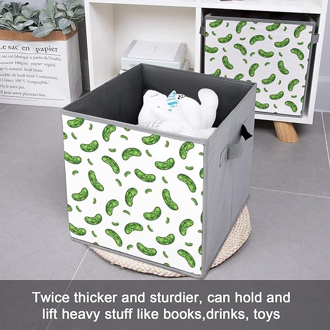 Foldable Cube Storage Organizer with Handles Pickle Cucumbers Durable Collapsible Fabric Bin for Travel &amp Camping Portable Organizer for Gear &amp Supplies