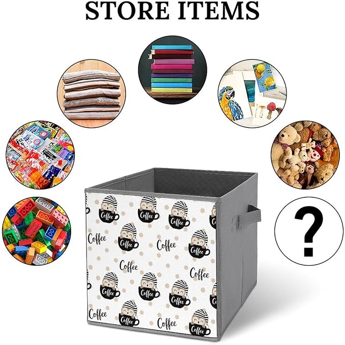 Convenient Closet Organizer Bins Cute Coffee Owl Foldable Storage Cubes for Clothes Shoes Neat Storage Solution