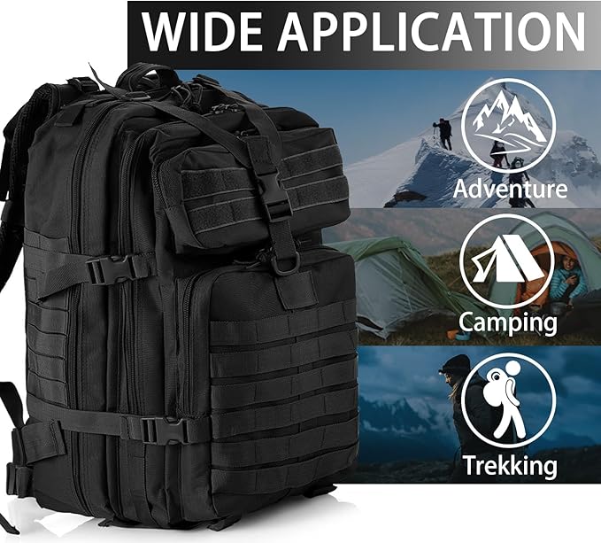 aiGear Tactical Backpack for Men 45L Military Backpack 3-Day Bug Out Bag for Camping Hiking Hunting with Molle System Army Daypack (45L Black)