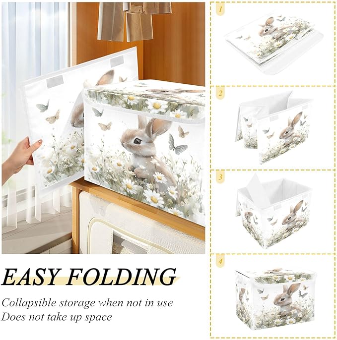 senya Easter Baskets Collapsible Storage Bins with Lids Bunny Butterfly Flower B Storage Boxes Clothes Baskets for Organizing