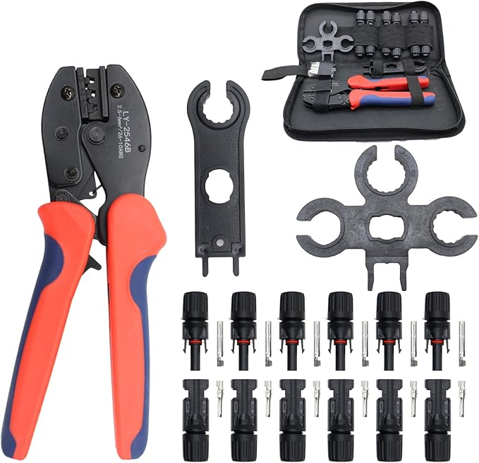MC-4 Connector kit Solar Cable Connector kit 6 Pairs of Solar Connectors 2 Spanner Wrenches and a Wire Crimper Photovoltaic System Connector kit for Solar Panel Cable Assembly