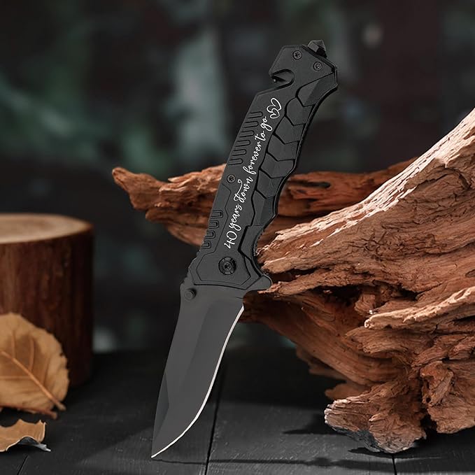 40 Years Wedding Anniversary Keepsake Him 40th Ruby Anniversary Present for Husband 40 Years Marriage Men Gift Idea Engraved Pocket Knife with Wood Box Hunting Camping Fishing Folding Knives