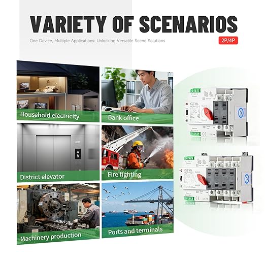 GEYA 4P 100A AC230V Automatic/Manual Transfer SwitchATS Dual Power Auto Transfer SwitchUninterruptible Millisecond-Level ATSDIN Rail Mounting（W2R 4P 100A AC230V）