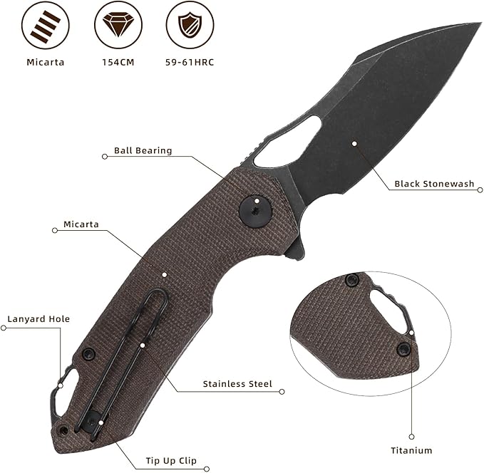 Pocket Knife for Men154CM Steel BladeHunting Knife Camping Folding Knives with for OutdoorSurvivalTacticalHunting and Camping（Green）