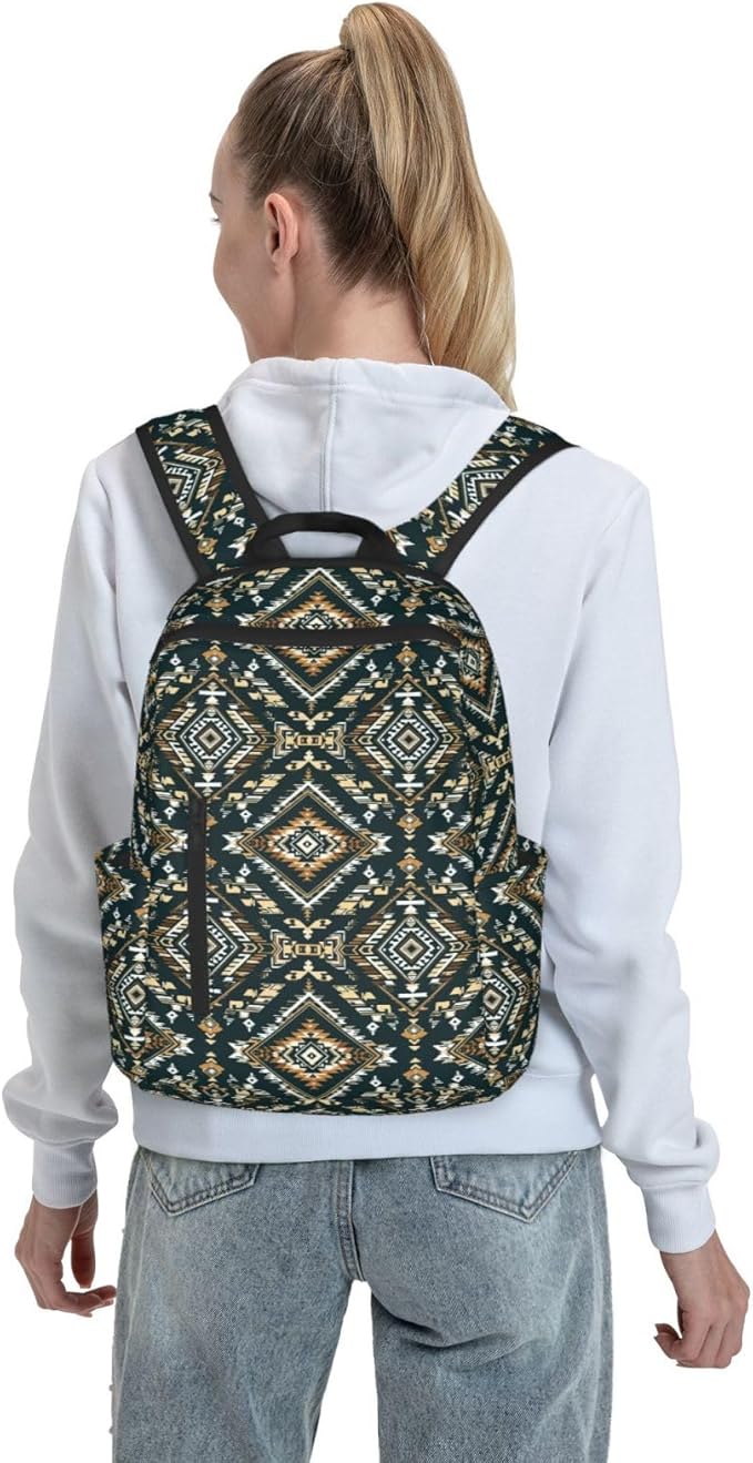 Laptop Backpack Travel Backpack Large Diaper Bag Doctor Bag Backpack for Women &amp Men (Ethnic Indiana Southwest Western Tribal Aztec green)