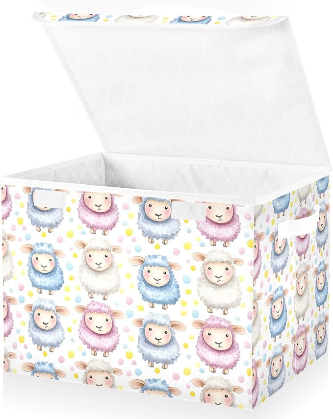Storage Cube with Lid Cute Sheeps Print 16.5×12.6×11.8 IN 1 Pack Collapsible Large Capacity Foldable Storage Basket Bin Organizer