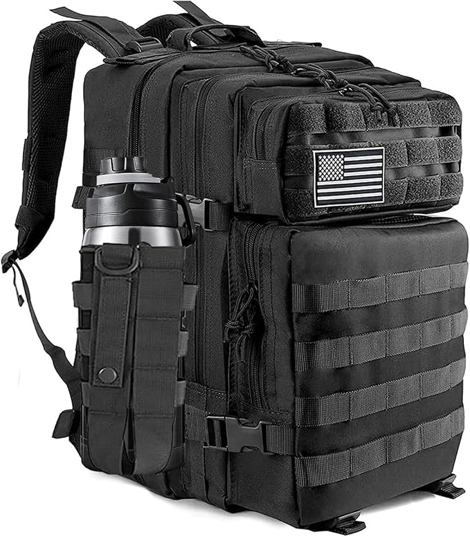 45L Military Tactical Backpacks For Men Camping Hiking Trekking Daypack With Removable Water Bottle Pouch Bug Out Bag Lage MOLLE 3 Day Assault Pack - Balck Army Pack