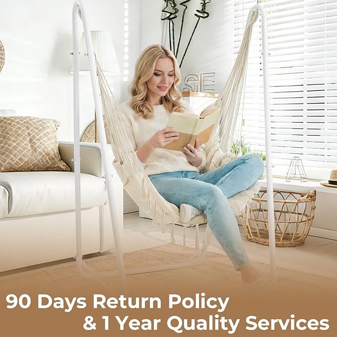 Hammock Chair with Stand Heavy-Duty Steel Hammock Stand for Indoor &amp Outdoor Use Solid Support &amp Stable Base 220 lbs Capacity U-Shaped Design Easy Assembly Hammock Chair Included - White