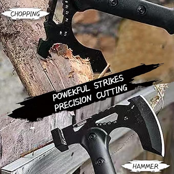 Tactical HatchetBlack Stainless Steel Camping Hatchet Axe with Nylon SheathBlack Tomahawk with Bottle OpenerHex WrenchesTactical Tomahawk Axe Hammer for Outdoor Splitting WoodHunting Survival