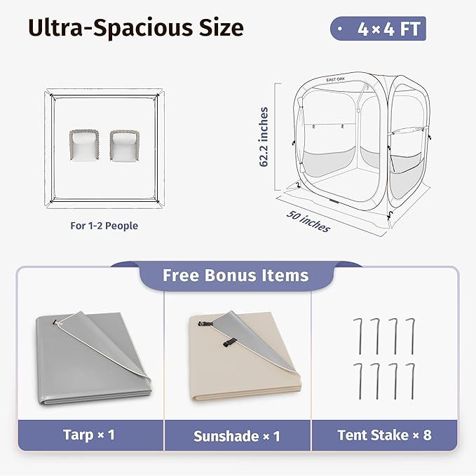 EAST OAK TPU Pop Up Sports Tent for 1-2 Person Instant Weather Shelter with Clear 540° View Portable Bubble Tent for Sports Events Fishing and Outdoor Use Waterproof Cover and Floor Mat Included