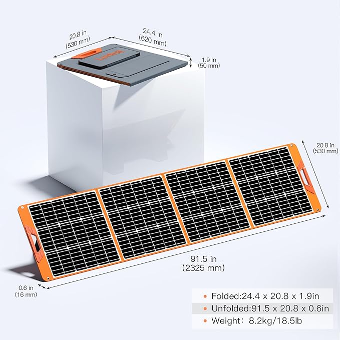 Upgraded 200W Portable Solar Panel for Power Station Generator 18V Foldable Waterproof IP65 Solar Cell Charger with Adjustable Kickstand and MC-4 Cable for Laptop Outdoor Camping Boat Lawn RV Trip