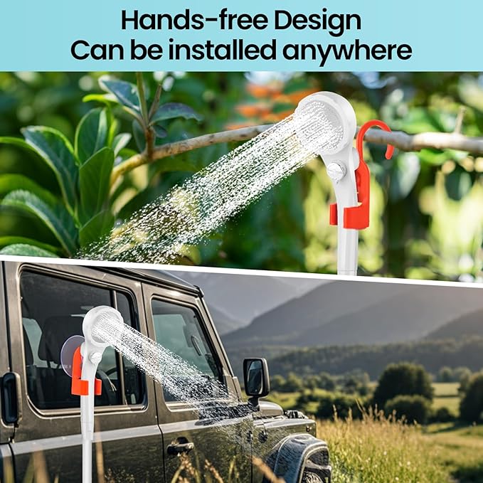 Portable Camping Shower with 7800mAh Battery - 3 Spray Modes IPX7 Waterproof &amp Powerful Suction for Indoor Camping Beach Travel RV Life Pet Bathing Gardening