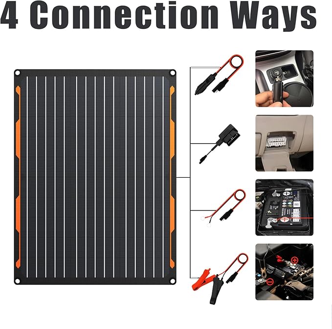 FlexSolar 20W 12V Solar Panel Charger Kit with Built-in Charge Controller - Portable Waterproof Solar Trickle Charger Battery Maintainer Cig Plug &amp Alligator Clips for Car Boat RV Tractor