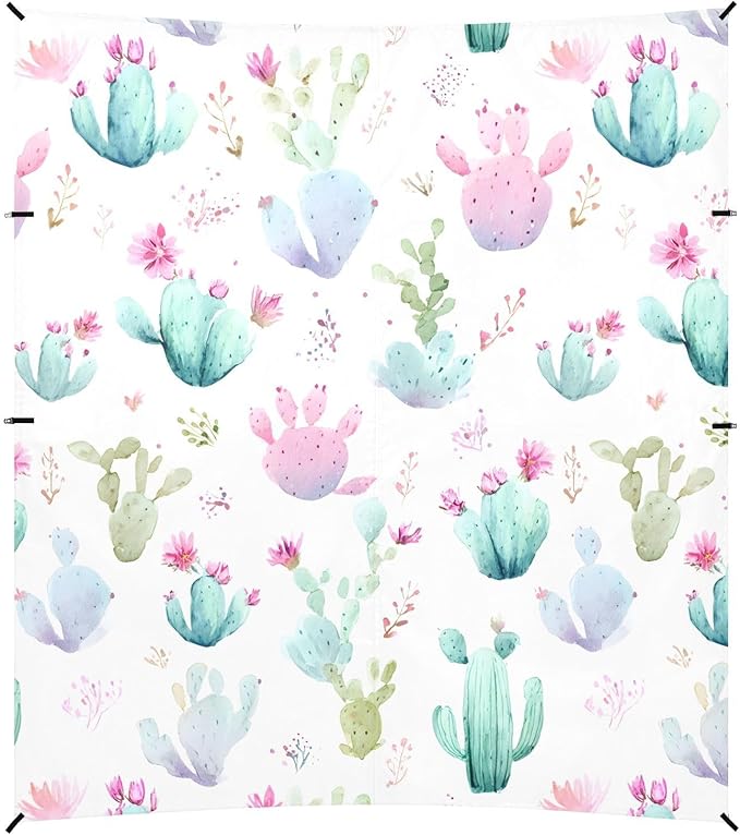 ALAZA Watercolor Cactus Cacti Beach Tent Sun Shelter UPF50+ Protection Beach Shade Canopy w/ 4 Sandbags for Outdoor Camping Fishing Backyard Fun Picnic 10x9 ft