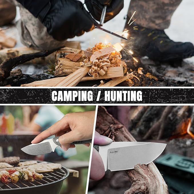 Kizer Hare Fixed Blade Knife with Sheath 3.14 Nitro V Blade EDC Hunting Knife with Black Micarta and Orange G10 Handle Small Bushcraft Neck Knives Camping Knives for Men Women 1077A2
