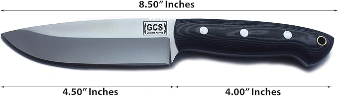 GCS Handmade Micarta Handle D2 Tool Steel Tactical Hunting Knife with leather sheath Full tang blade designed for Hunting &amp EDC GCS 124