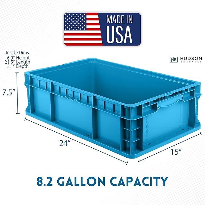Hudson Exchange 24 x 15 x 7.5 (36 Pack) Straight Wall Handled Storage Container Tote Blue