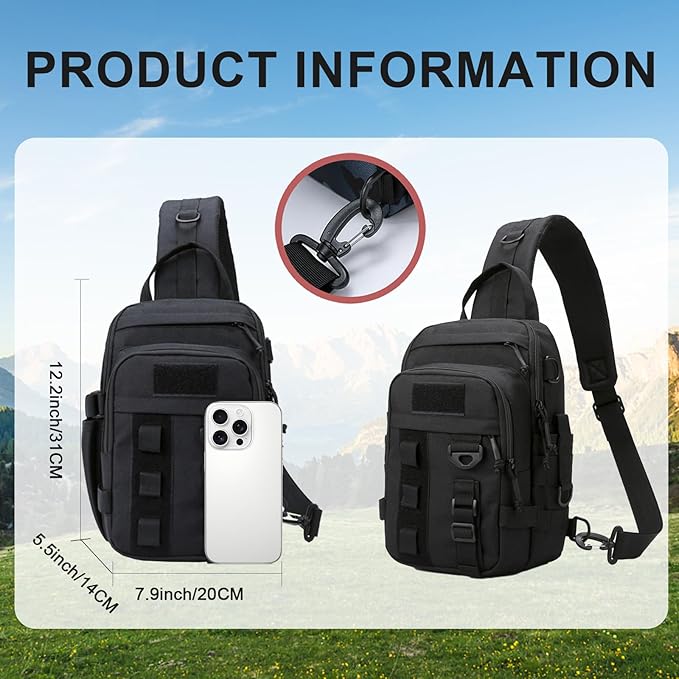 Tactical Backpack for Men Military Sling Bag Outdoor Crossbody Shoulder Pack Chest Bag for Hiking Fishing Camping Essentials