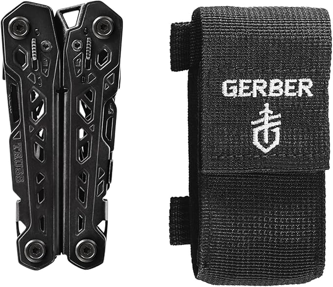 Gerber Gear Truss 17-in-1 Multitool with Pocket Knife and Needle Nose Pliers - Gifts for Men Compact EDC Gear Black with Standard Sheath