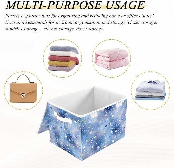 Collapsible Storage Bins with Lids Decorative Fabric Storage Cubes Closet Organizer and Storage Basket Boxes Containers for Clothes Box Chest Folding Rectangle Blue Romantic Golden St