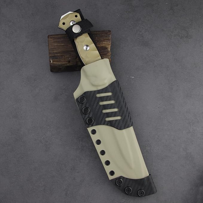 LENGREN【Chief 12.6 Inches THK Full Tang Drop Tactical Fixed Blade Knife Sleipner Steel G10 Handle Kydex Sheath for CampingHikingHuntingFishing (White)