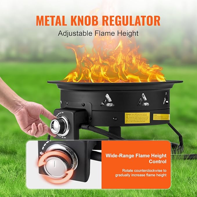 VEVOR Propane Fire Pit 19-Inch Diameter Outdoor Portable Gas Fire Pit with Cover &amp Lava Rocks Adjustable Flame Height Camping Firepit for Heating Lighting Gathering 58000 BTU Black