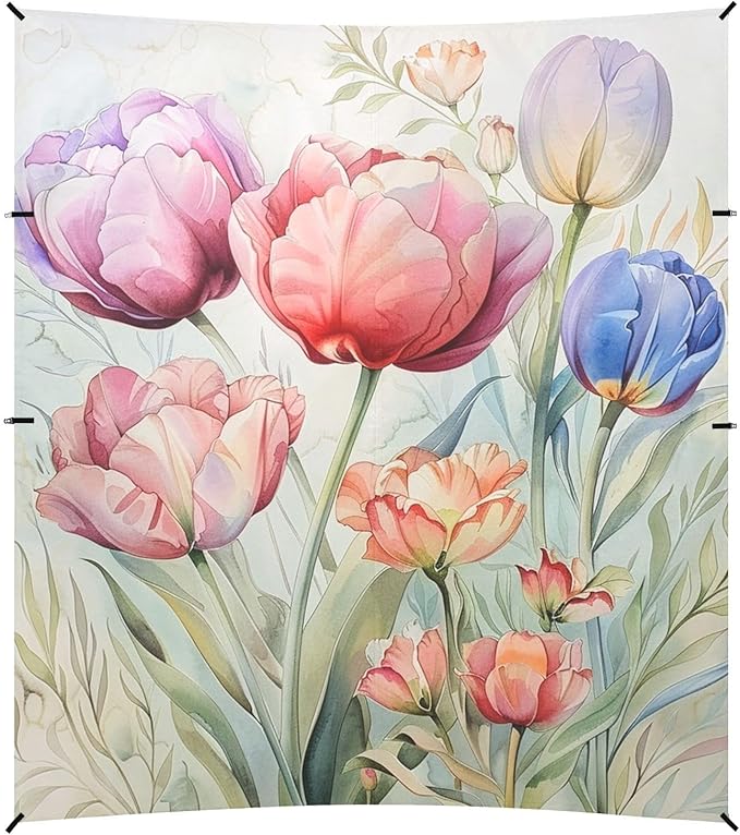 ALAZA Garden Flowers Rose Tulips Watercolor Leaf Beach Tent Sun Shelter Portable Canopy Sunshade for Outdoor Camping Picnics Backyard Fun 10x9 ft