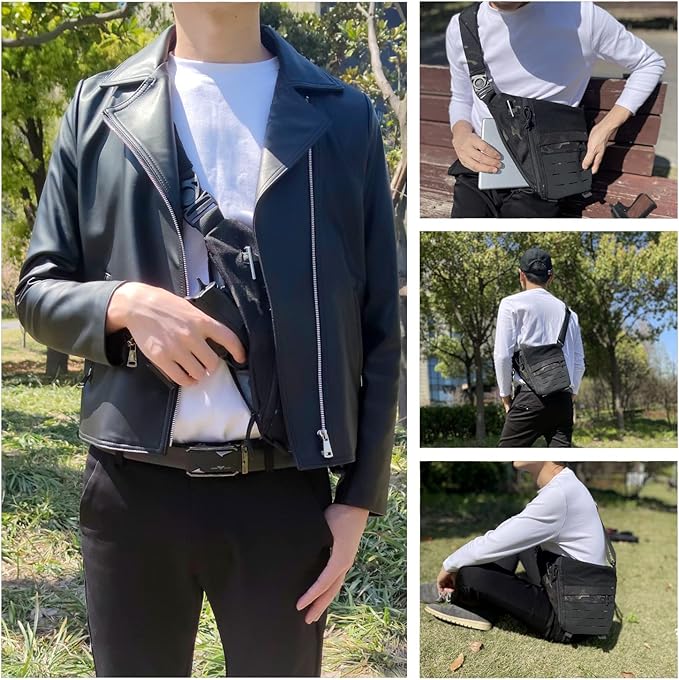 Concealed Carry Sling Bag for Men Chest Holster Bag of Pistols Anti-Thief Crossbody Daypack Personal Pocket Sling Pack