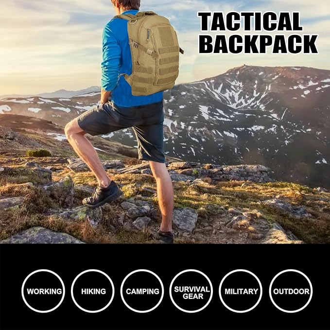 Small Tactical Backpack Military Daypack 12L Molle Bag Rucksack Army Daypack for OutdoorHikingCampingTravel (Tan)