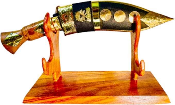 Gorkha Deco Kukri Knife With Solid Wooden Stand Overall 12 IN Kukri Fixed Blade 6.5 Genuine British Gurkha Kukri Khukri For Decorations Purpose Gift &amp Collation of Historic Knife