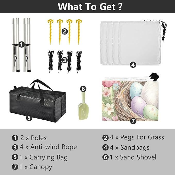 Easter Bunny Beach Canopy Sun Shelter with Sandbags &amp Sand Shovel &amp Windproof Ropes - Portable 110x126 Beach Shade Beach Tent for Camping Picnics
