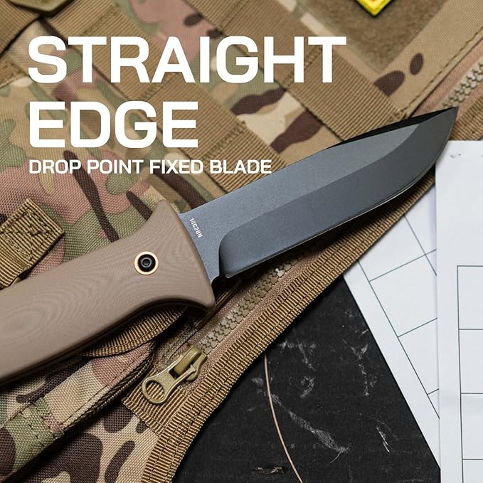 704 Gear Baron Fixed Blade Knife | 4.5 inch 14C28N Steel Full Tang Blade Textured G10 Handle and Kydex Sheath with Carrying Clip | Flat Dark Earth