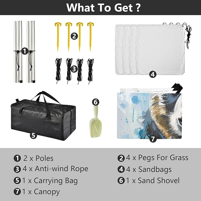 ALAZA Panda Portrait Watercolor Beach Tent Sun Shelter UPF50+ Protection Beach Shade Canopy w/ 4 Sandbags for Outdoor Camping Fishing Backyard Fun Picnic 10x9 ft